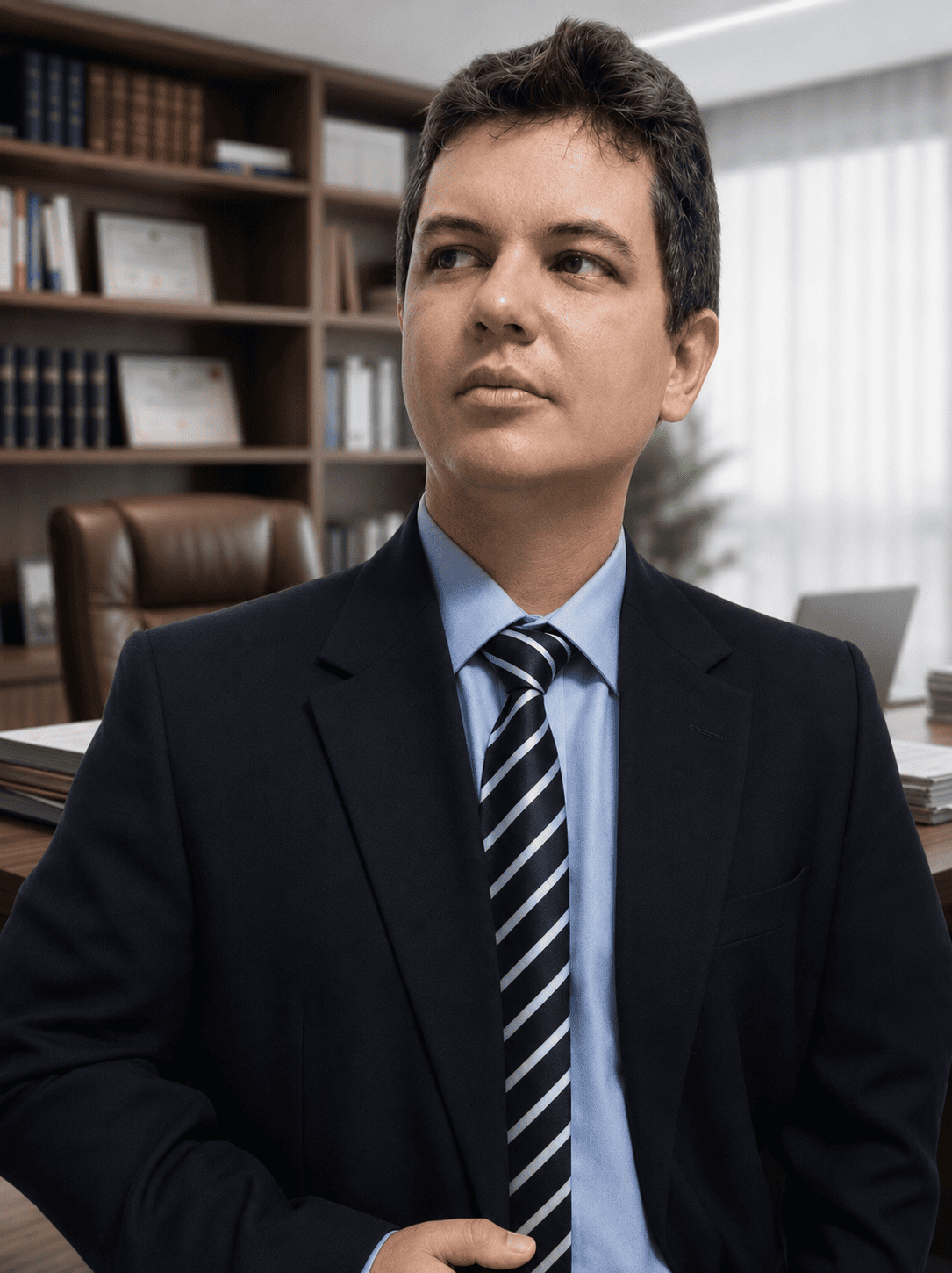 Retrato do advogado Raimar Paulo da Cunha Abegg em seu escritório